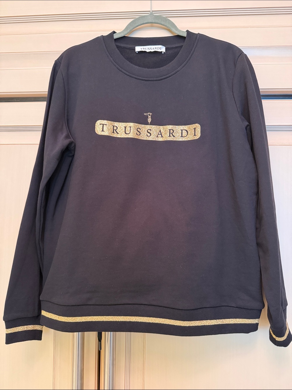 Trussardi Black Sweatshirt with Gold Trussardi Banner